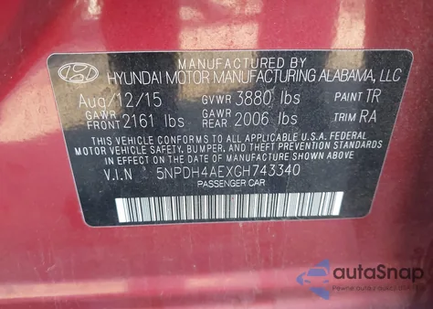 2016 Hyundai Elantra Se from USA, damaged, VIN 5NPDH4AEXGH743340
